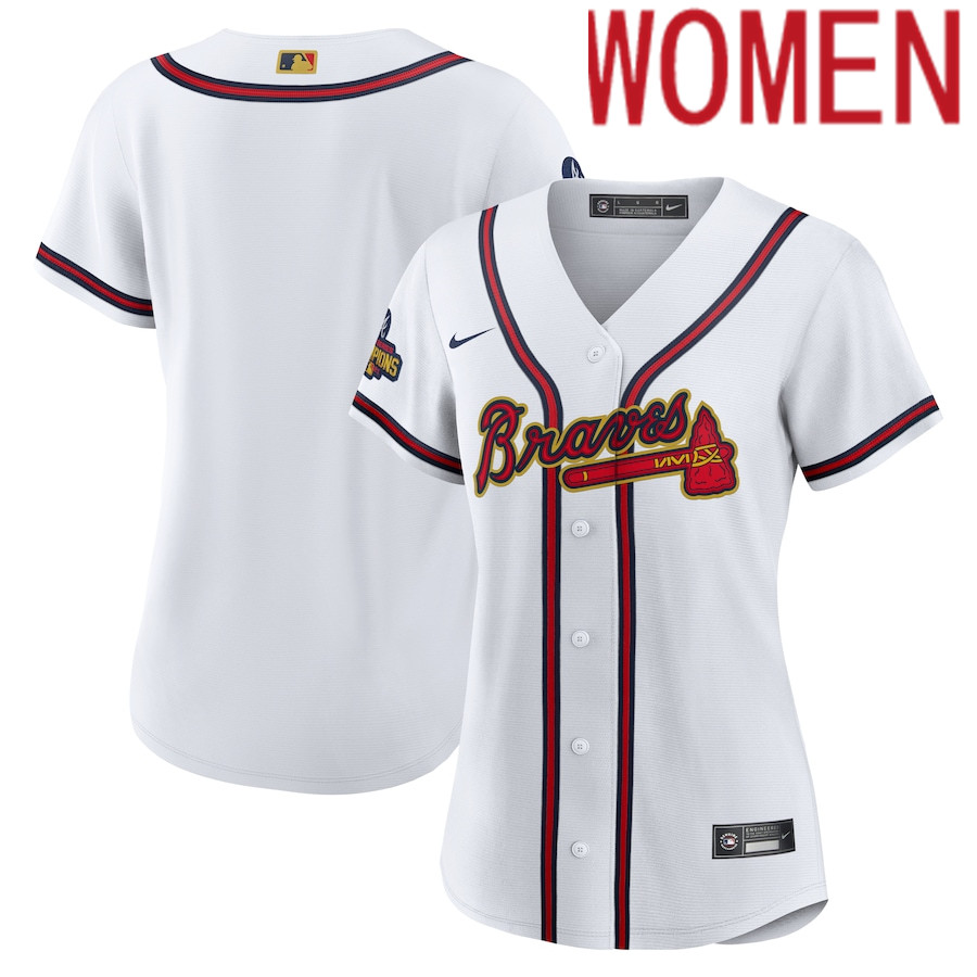 Custom Women Atlanta Braves Blank Nike White 2022 Gold Program Replica MLB Jersey